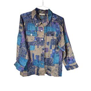 Vintage 90s Tricosa Paris Abstract Button-Up Shirt Size M Multicolor